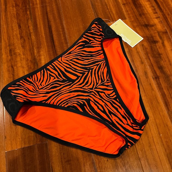 Michael Kors Other - Michael Kors Bikini Swim Bottom Black Zebra Animal Print Ruby Orange Red New XS
